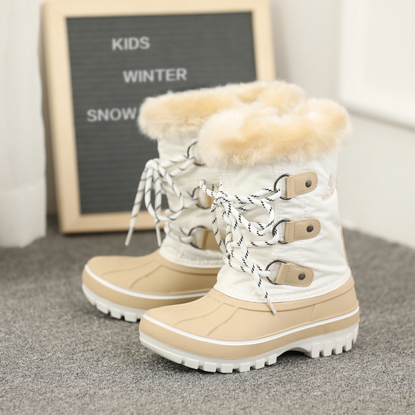 Girls and Boys Fur Lined Winter Snow Boots - BEIGE WHITE - 5